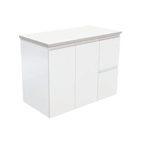Fienza Fingerpull Satin White 900 Wall Hung Cabinet, Solid Doors , Cabinet Only Right Hand Drawer