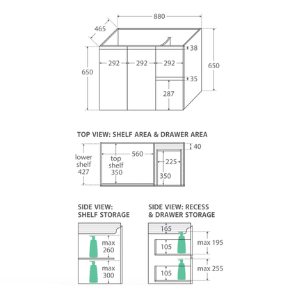 Fienza Fingerpull Satin White 900 Wall Hung Cabinet, Solid Doors ,