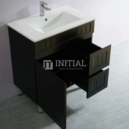 Modern Shaker Matt Black Freestanding Floor Vanity Cabinet & Ceramic Top Right Hand Drawer 750X460X860 ,