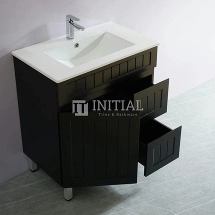 Modern Shaker Matt Black Freestanding Floor Vanity Cabinet & Ceramic Top Right Hand Drawer 750X460X860 ,
