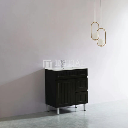 Modern Shaker Matt Black Freestanding Floor Vanity Cabinet & Ceramic Top Right Hand Drawer 750X460X860 ,