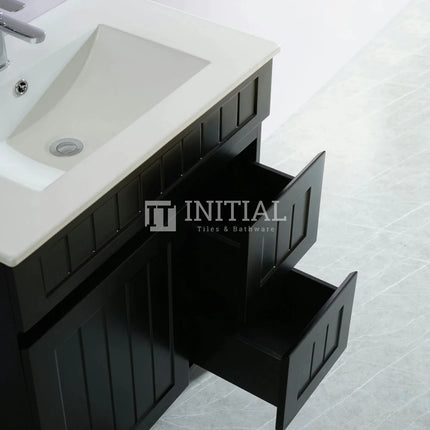 Modern Shaker Matt Black Freestanding Floor Vanity Cabinet & Ceramic Top Right Hand Drawer 750X460X860 ,