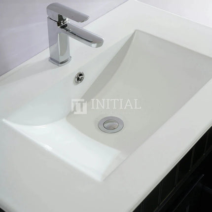 Modern Shaker Matt Black Freestanding Floor Vanity Cabinet & Ceramic Top Right Hand Drawer 750X460X860 ,