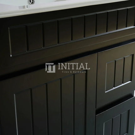 Modern Shaker Matt Black Freestanding Floor Vanity Cabinet & Ceramic Top Right Hand Drawer 750X460X860 ,