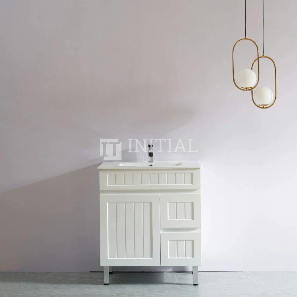 Modern Shaker Matt White Freestanding Floor Vanity Cabinet & Ceramic Top Right Hand Drawer 750X460X860 ,