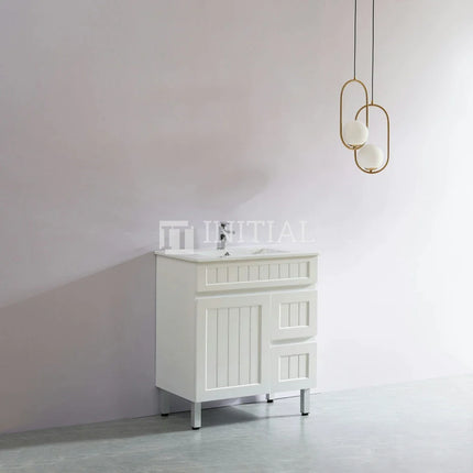 Modern Shaker Matt White Freestanding Floor Vanity Cabinet & Ceramic Top Right Hand Drawer 750X460X860 ,