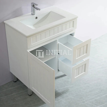 Modern Shaker Matt White Freestanding Floor Vanity Cabinet & Ceramic Top Right Hand Drawer 750X460X860 ,