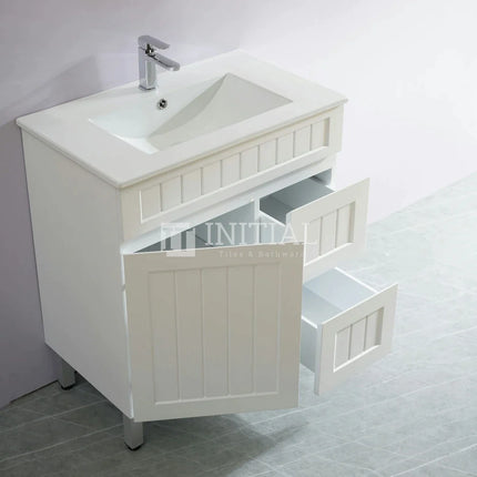 Modern Shaker Matt White Freestanding Floor Vanity Cabinet & Ceramic Top Right Hand Drawer 750X460X860 ,