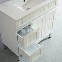 Modern Shaker Matt White Freestanding Floor Vanity Cabinet & Ceramic Top Left Hand Drawer 900X460X860 ,