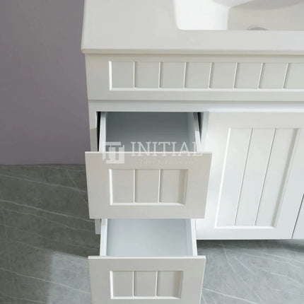 Modern Shaker Matt White Freestanding Floor Vanity Cabinet & Ceramic Top Left Hand Drawer 900X460X860 ,