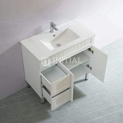 Modern Shaker Matt White Freestanding Floor Vanity Cabinet & Ceramic Top Left Hand Drawer 900X460X860 ,