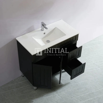Modern Shaker Matt Black Freestanding Floor Vanity Cabinet & Ceramic Top Right Hand Drawer 900X460X860 ,