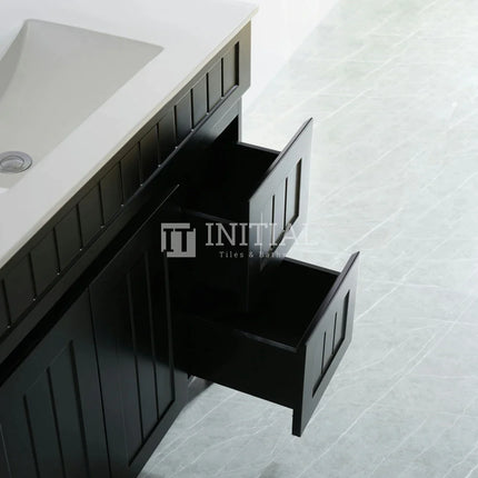 Modern Shaker Matt Black Freestanding Floor Vanity Cabinet & Ceramic Top Right Hand Drawer 900X460X860 ,