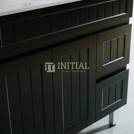 Modern Shaker Matt Black Freestanding Floor Vanity Cabinet & Ceramic Top Right Hand Drawer 900X460X860 ,