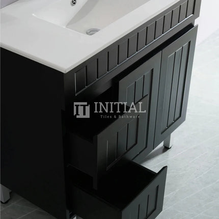 Modern Shaker Matt Black Freestanding Floor Vanity Cabinet & Ceramic Top Left Hand Drawer 900X460X860 ,