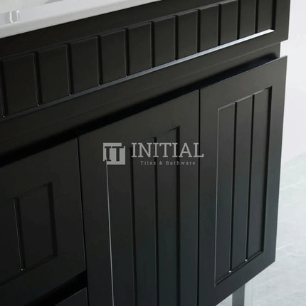 Modern Shaker Matt Black Freestanding Floor Vanity Cabinet & Ceramic Top Left Hand Drawer 900X460X860 ,