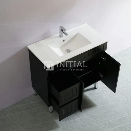 Modern Shaker Matt Black Freestanding Floor Vanity Cabinet & Ceramic Top Left Hand Drawer 900X460X860 ,