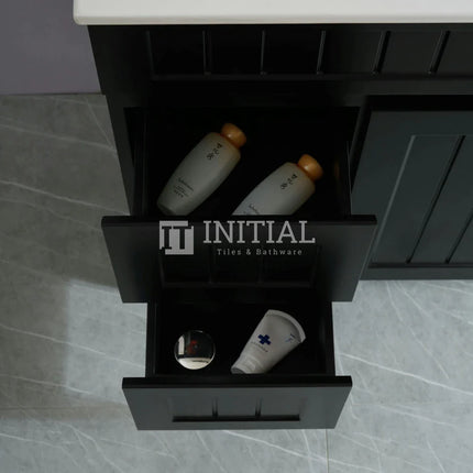 Modern Shaker Matt Black Freestanding Floor Vanity Cabinet & Ceramic Top Left Hand Drawer 900X460X860 ,