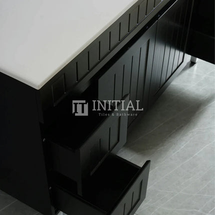 Modern Shaker Matt Black Freestanding Floor Vanity Cabinet & Ceramic Top Double Bowl 1500X460X860 ,