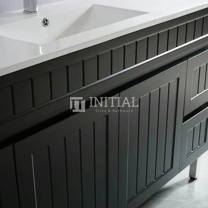 Modern Shaker Matt Black Freestanding Floor Vanity Cabinet & Ceramic Top Double Bowl 1500X460X860 ,