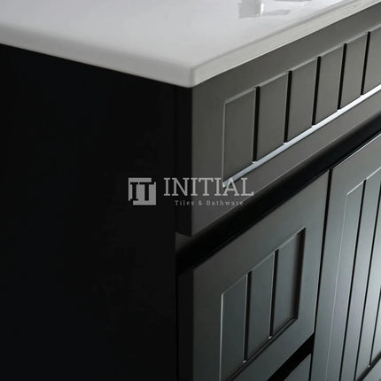Modern Shaker Matt Black Freestanding Floor Vanity Cabinet & Ceramic Top Double Bowl 1500X460X860 ,
