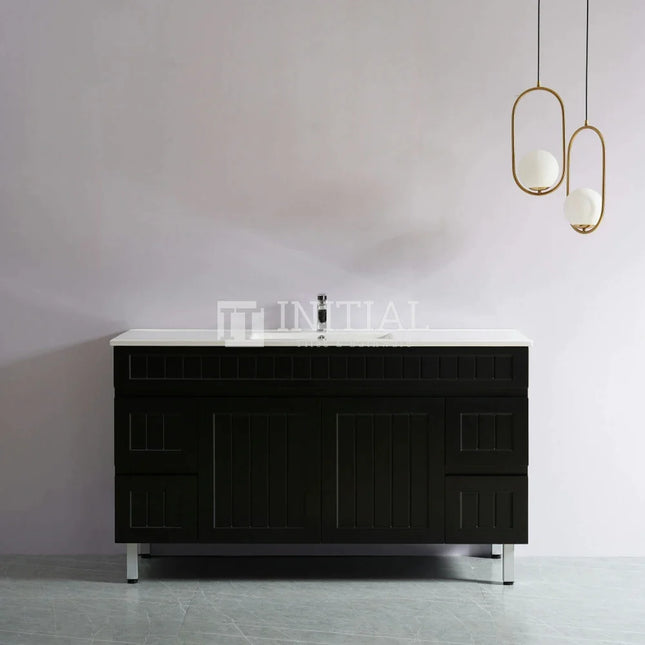 Modern Shaker Matt Black Freestanding Floor Vanity Cabinet & Ceramic Top Double Bowl 1500X460X860 ,