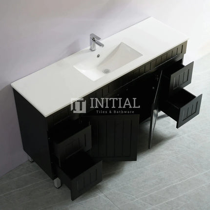 Modern Shaker Matt Black Freestanding Floor Vanity Cabinet & Ceramic Top Double Bowl 1500X460X860 ,