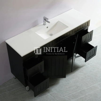 Modern Shaker Matt Black Freestanding Floor Vanity Cabinet & Ceramic Top Single Bowl 1500X460X860 ,
