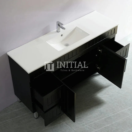 Modern Shaker Matt Black Freestanding Floor Vanity Cabinet & Ceramic Top Double Bowl 1500X460X860 ,