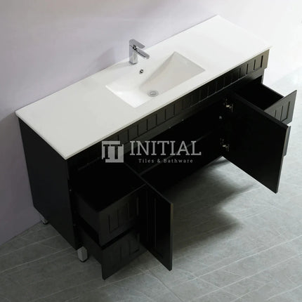 Modern Shaker Matt Black Freestanding Floor Vanity Cabinet & Ceramic Top Single Bowl 1500X460X860 ,