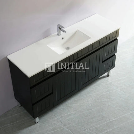 Modern Shaker Matt Black Freestanding Floor Vanity Cabinet & Ceramic Top Double Bowl 1500X460X860 ,