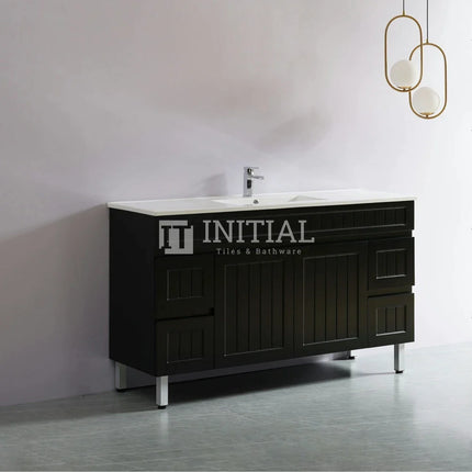 Modern Shaker Matt Black Freestanding Floor Vanity Cabinet & Ceramic Top Double Bowl 1500X460X860 ,