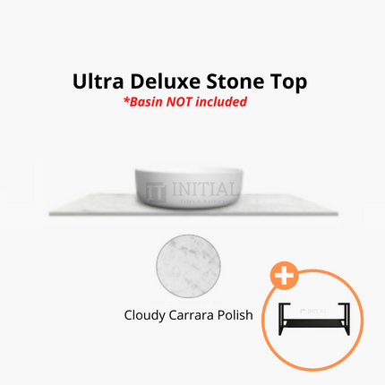 Otti Milano Series Wall Hung Vanity with 2 Drawers Soft Close Doors Matt Black 590W X 550H X 460D , With Ultra Deluxe Top - Cloudy Carrara With 600mm Leg