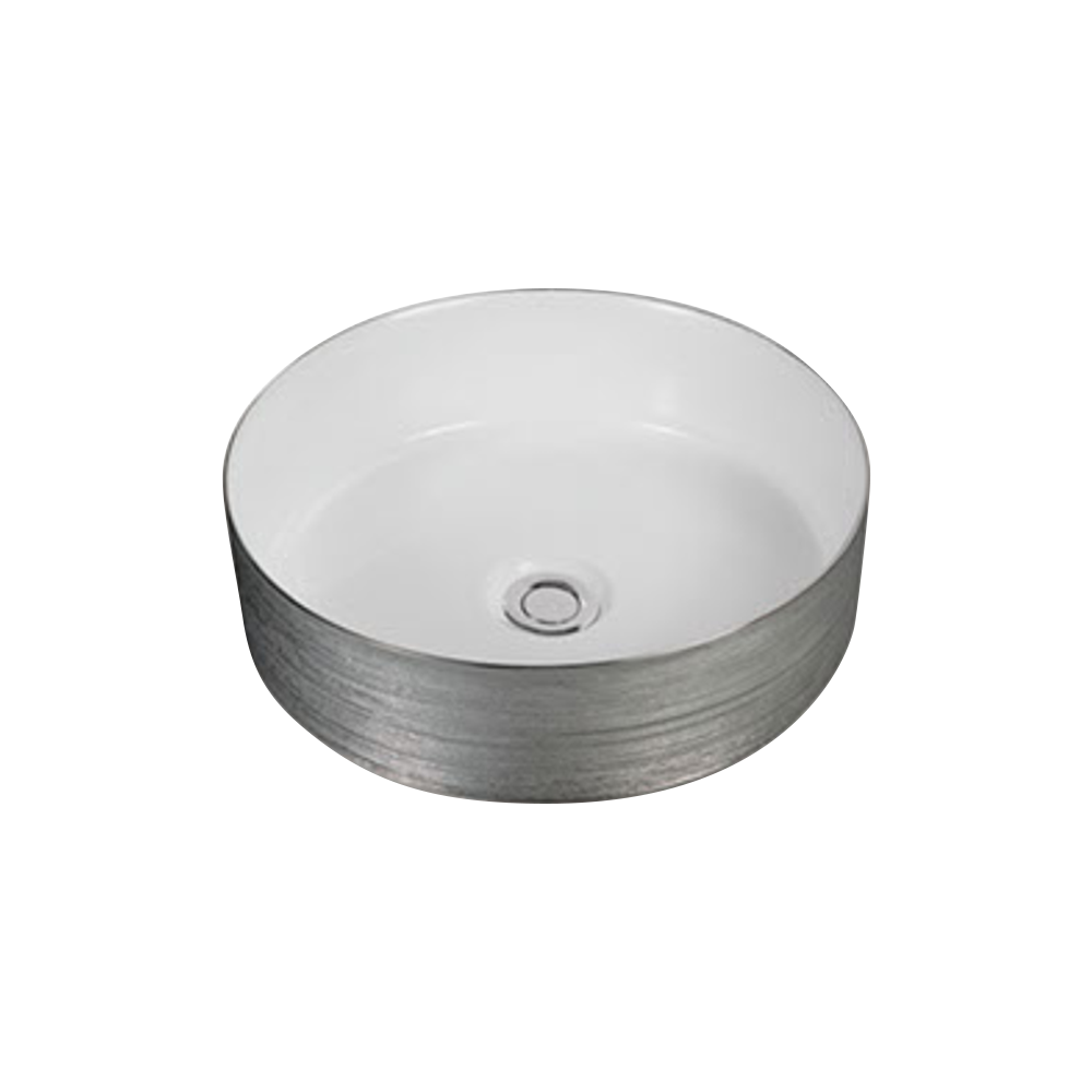 Gloss Round Above Counter Basin Silky Silver Outside 355X355X115 ,