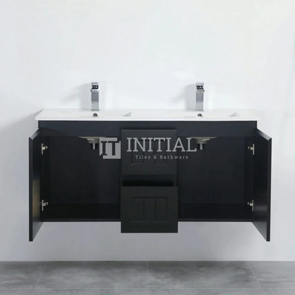 Modern Shaker Matt Black Wall Hung Vanity Cabinet Only & Ceramic Top Available Double Bowl 1190W X 450H X 560D ,