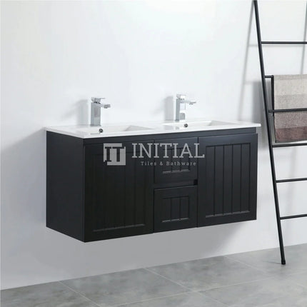 Modern Shaker Matt Black Wall Hung Vanity Cabinet Only & Ceramic Top Available Double Bowl 1190W X 450H X 560D ,