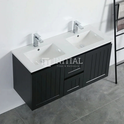 Modern Shaker Matt Black Wall Hung Vanity Cabinet Only & Ceramic Top Available Double Bowl 1190W X 450H X 560D ,