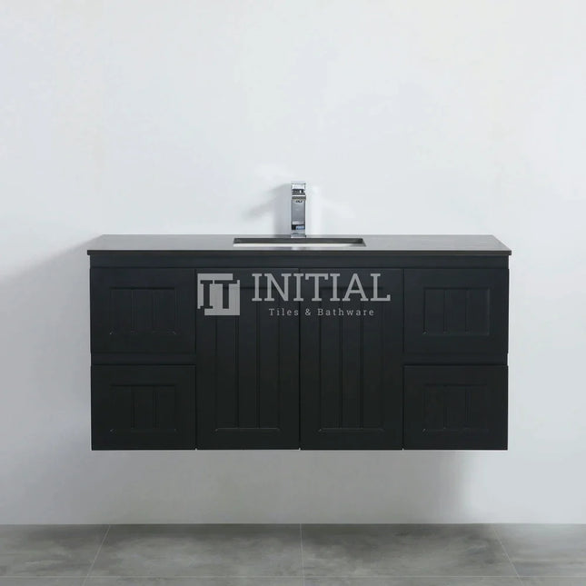 Modern Shaker Matt Black Wall Hung Vanity Cabinet & Ceramic Top Single Bowl 1190W X 450H X 560D ,