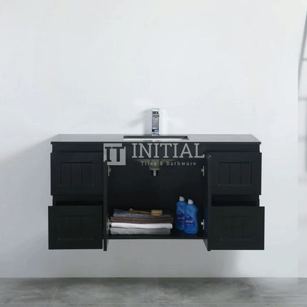 Modern Shaker Matt Black Wall Hung Vanity Cabinet & Ceramic Top Single Bowl 1190W X 450H X 560D ,