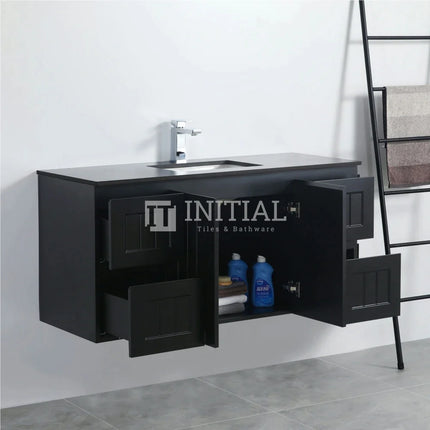 Modern Shaker Matt Black Wall Hung Vanity Cabinet & Ceramic Top Single Bowl 1190W X 450H X 560D ,