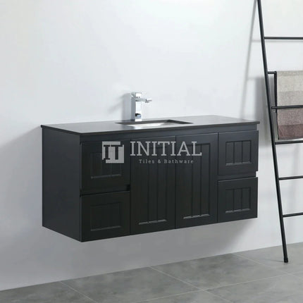 Modern Shaker Matt Black Wall Hung Vanity Cabinet & Ceramic Top Single Bowl 1190W X 450H X 560D ,