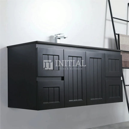 Modern Shaker Matt Black Wall Hung Vanity Cabinet & Ceramic Top Single Bowl 1190W X 450H X 560D ,