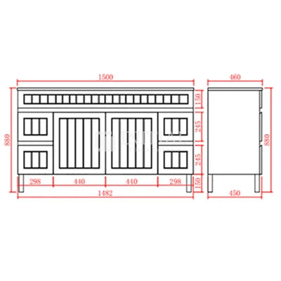 Modern Shaker Matt Black Freestanding Floor Vanity Cabinet & Ceramic Top Single Bowl 1500X460X860 ,