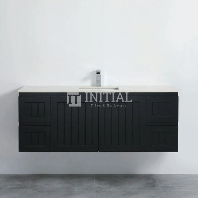 Modern Shaker Matt Black Wall Hung Vanity Cabinet & Ceramic Top Single Bowl 1490W X 450H X 560D ,