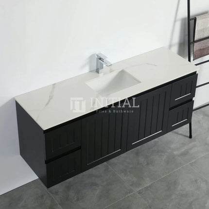 Modern Shaker Matt Black Wall Hung Vanity Cabinet & Ceramic Top Single Bowl 1490W X 450H X 560D ,