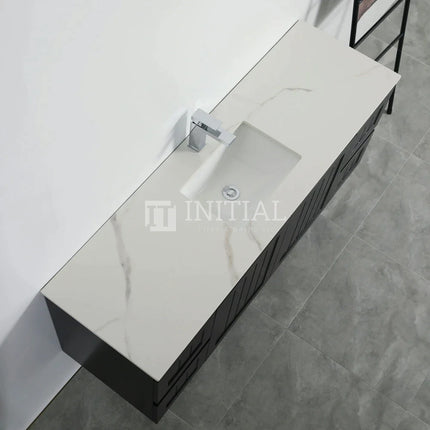 Modern Shaker Matt Black Wall Hung Vanity Cabinet & Ceramic Top Single Bowl 1490W X 450H X 560D ,