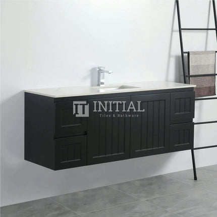 Modern Shaker Matt Black Wall Hung Vanity Cabinet & Ceramic Top Single Bowl 1490W X 450H X 560D ,