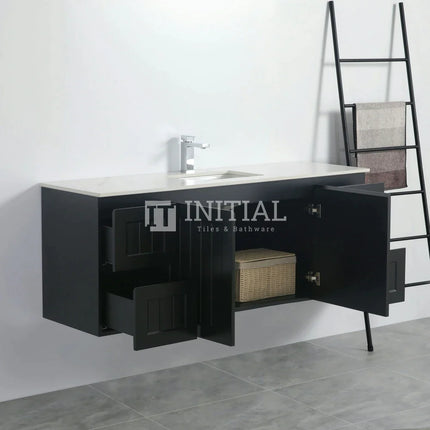 Modern Shaker Matt Black Wall Hung Vanity Cabinet & Ceramic Top Single Bowl 1490W X 450H X 560D ,