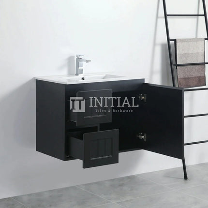 Hampton Modern Shaker Matt Black Wall Hung Left Drawer Vanity 740W X 450H X 560D ,
