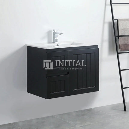 Hampton Modern Shaker Matt Black Wall Hung Left Drawer Vanity 740W X 450H X 560D ,